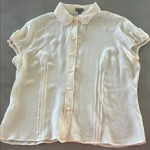 Ann Taylor Cream Button-Down Short Sleeve Blouse